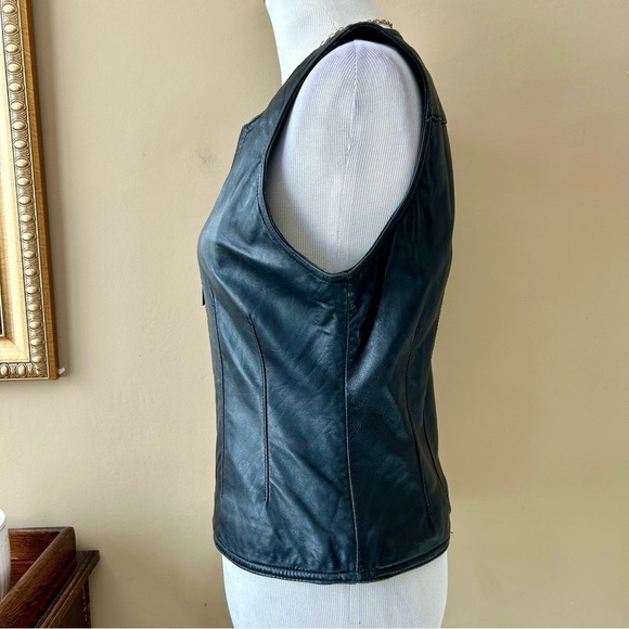 Vintage 90s Valerie Stevens New Zealand Lambskin Lamb Leather Black Moto Vest S - Picture 6 of 9